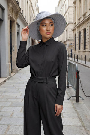 Jersey Bonnet Turban with Wide-Brim Sun Hat