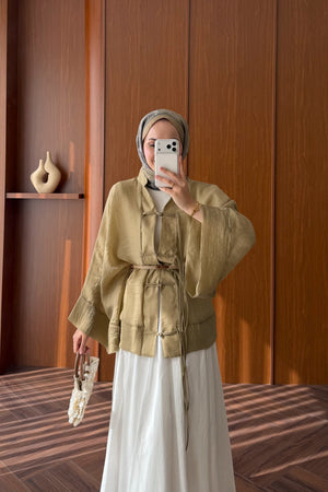 Chinese-Style Tie-Front Blouse with Wide Sleeves — HAKİ