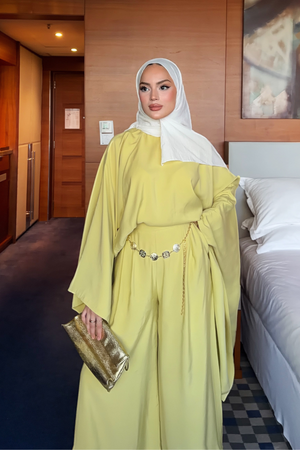 Light Modal Two-Piece Set with Belt and Elastic Trousers — Yag Yesili