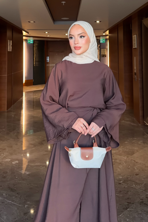 Flowing Tencel Tunic & Wide-Leg Trousers Set — Kahverengi