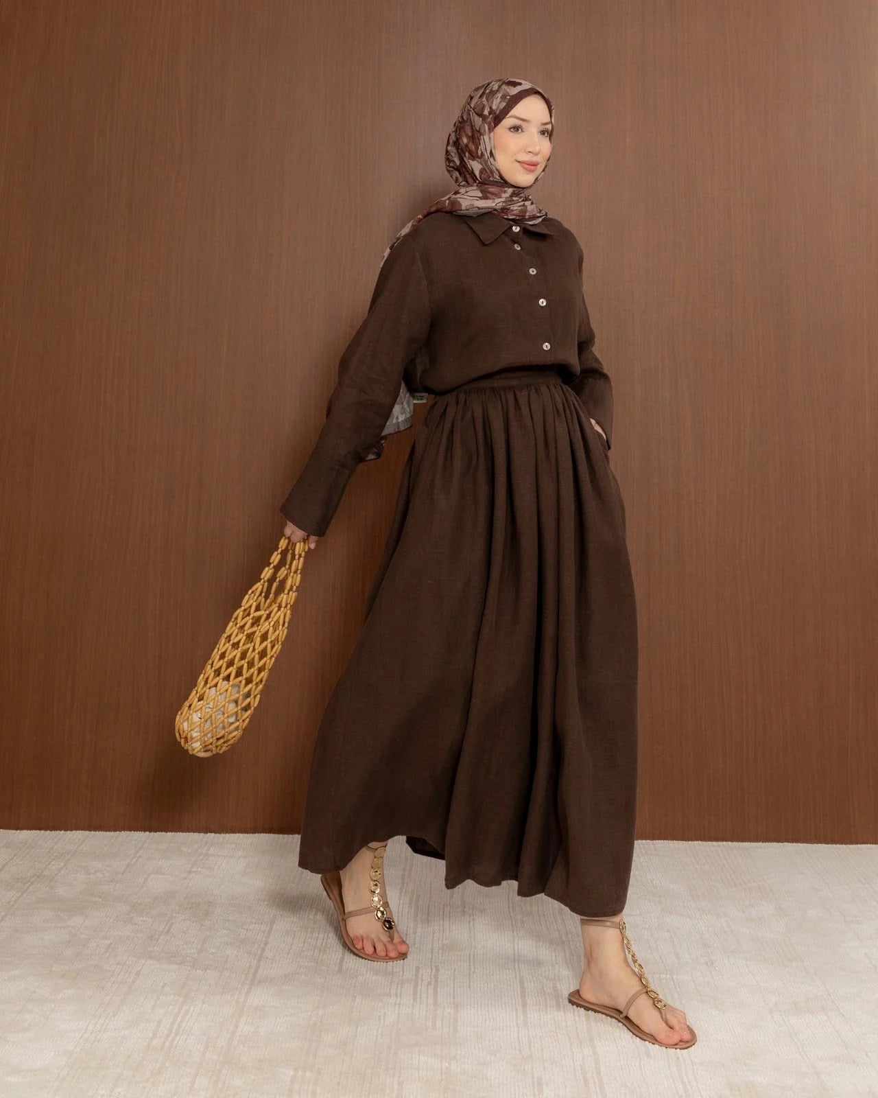 Linen Collared Shirt & Skirt Set