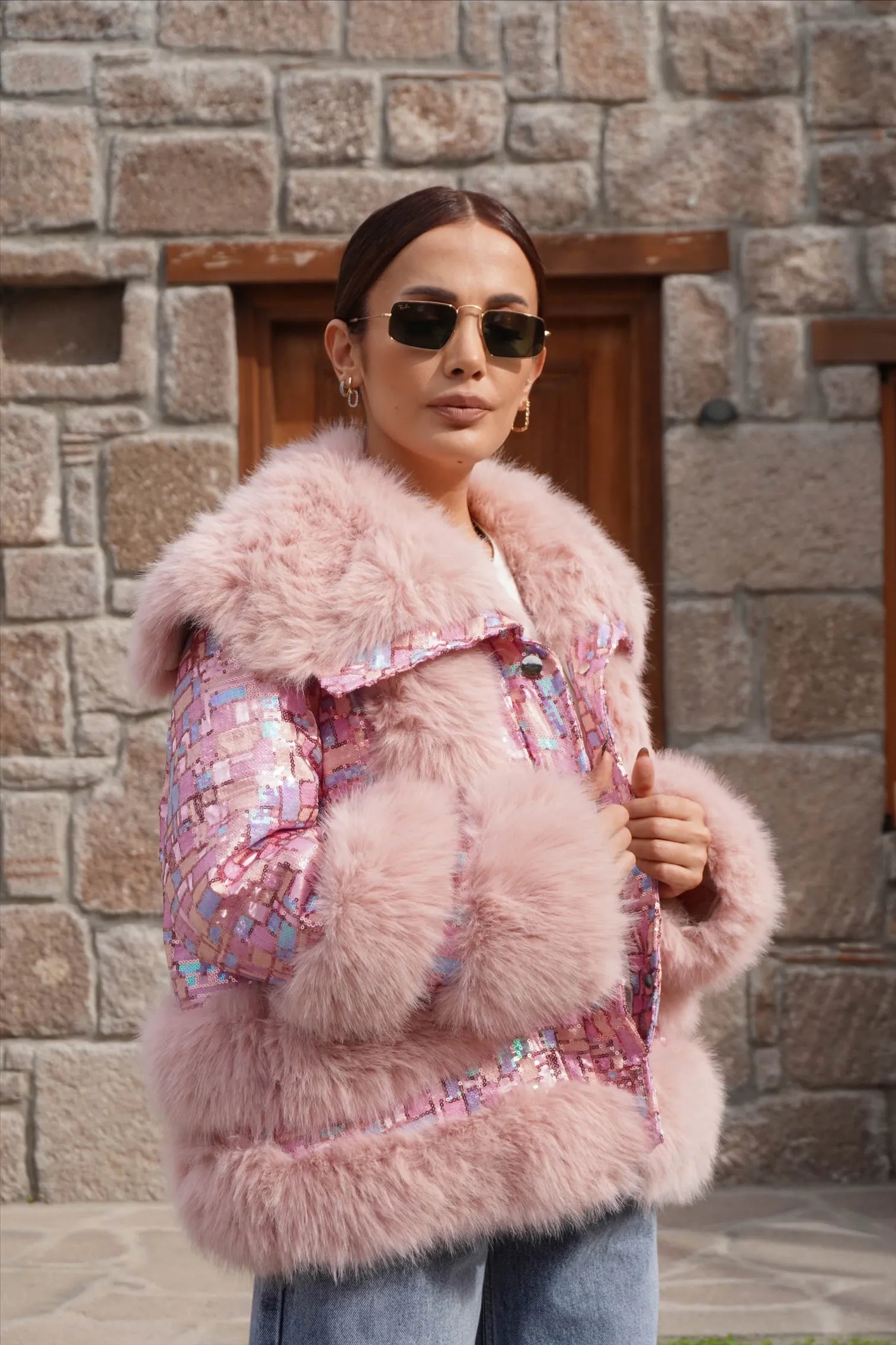Premium Pink Coat with Fur Details JK023