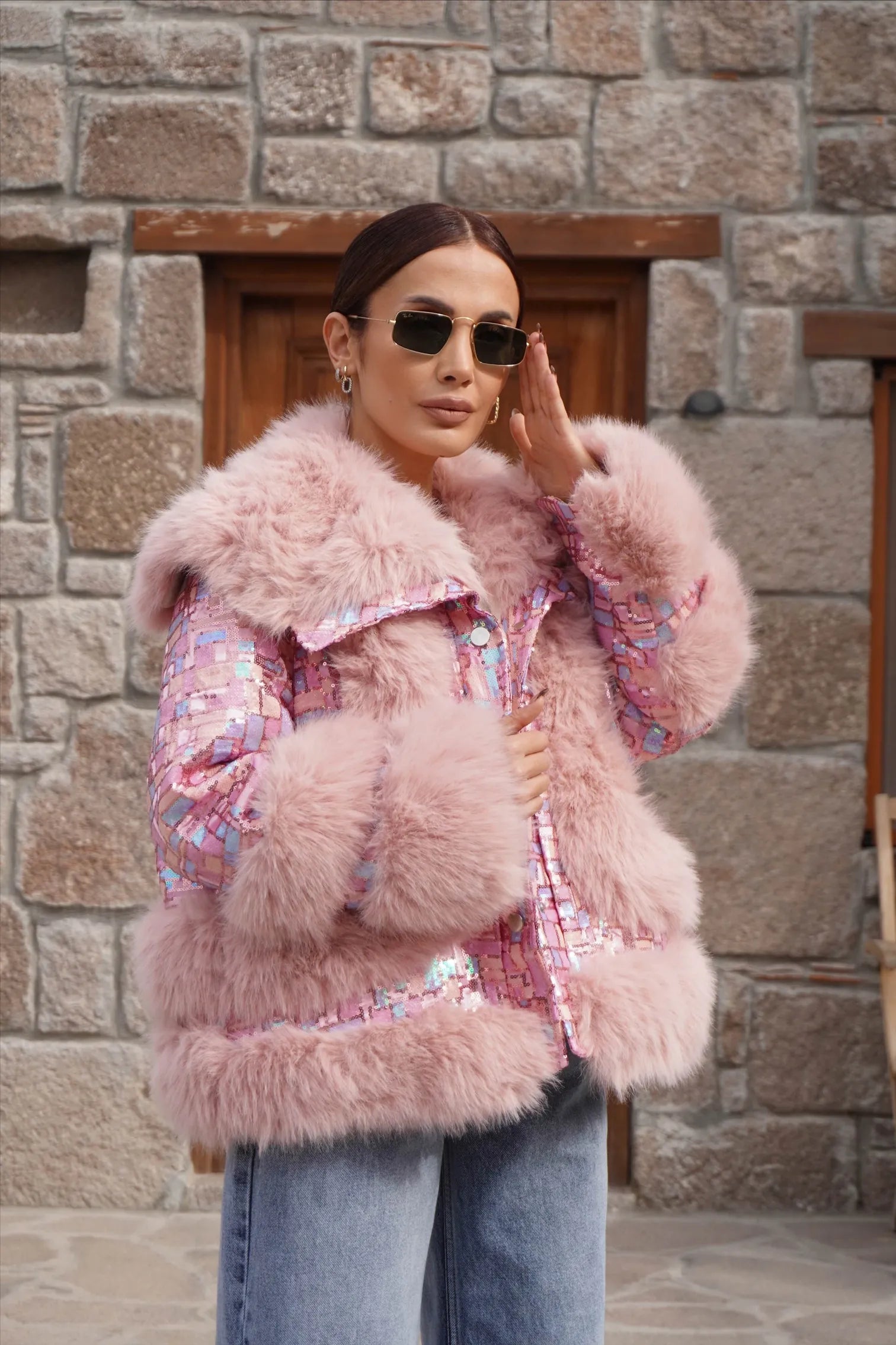 Premium Pink Coat with Fur Details JK023