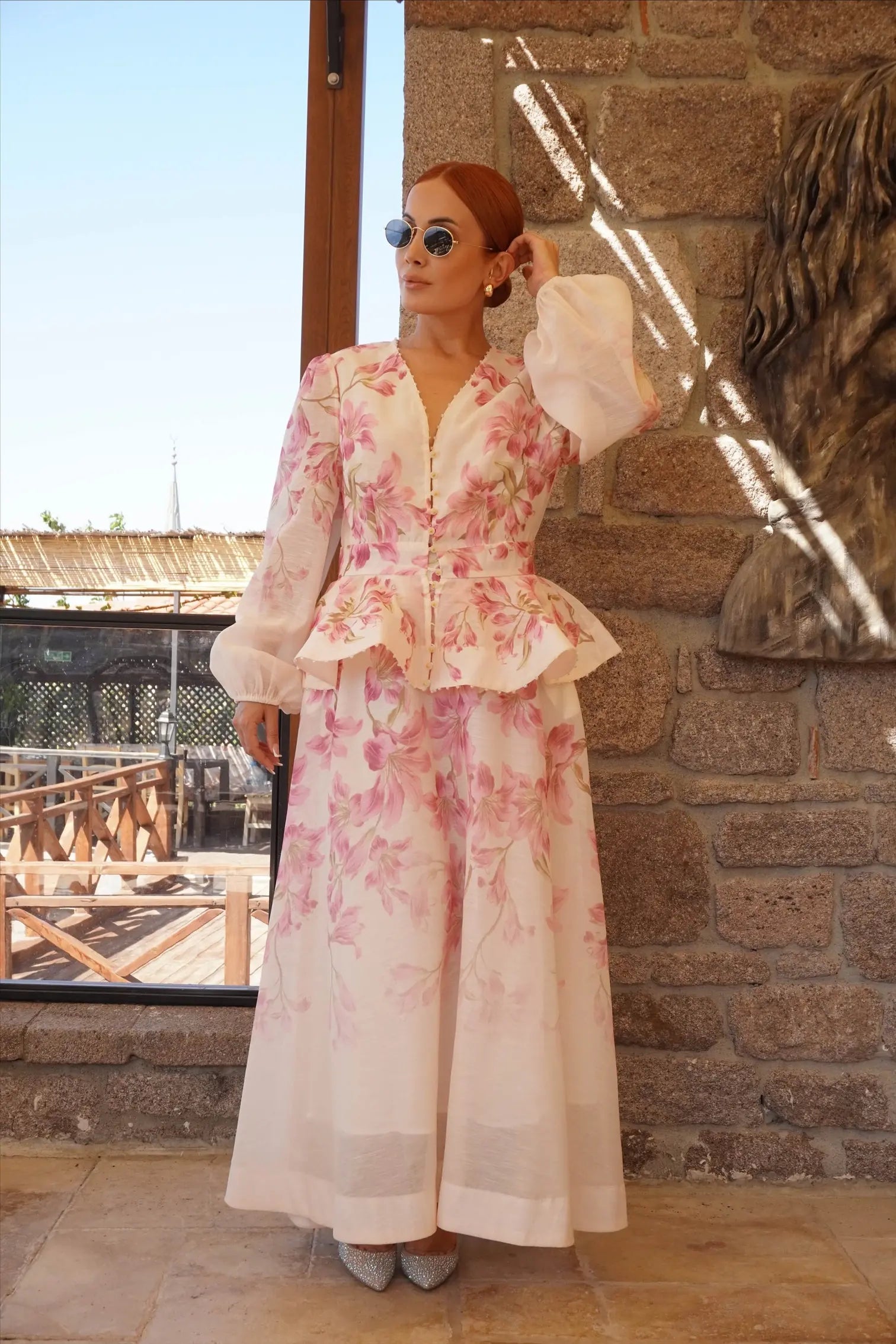 Floral Ruffle Blouse & Maxi Skirt Set SK023