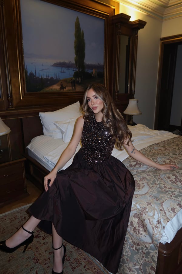 Sequin Taffeta Evening Dress