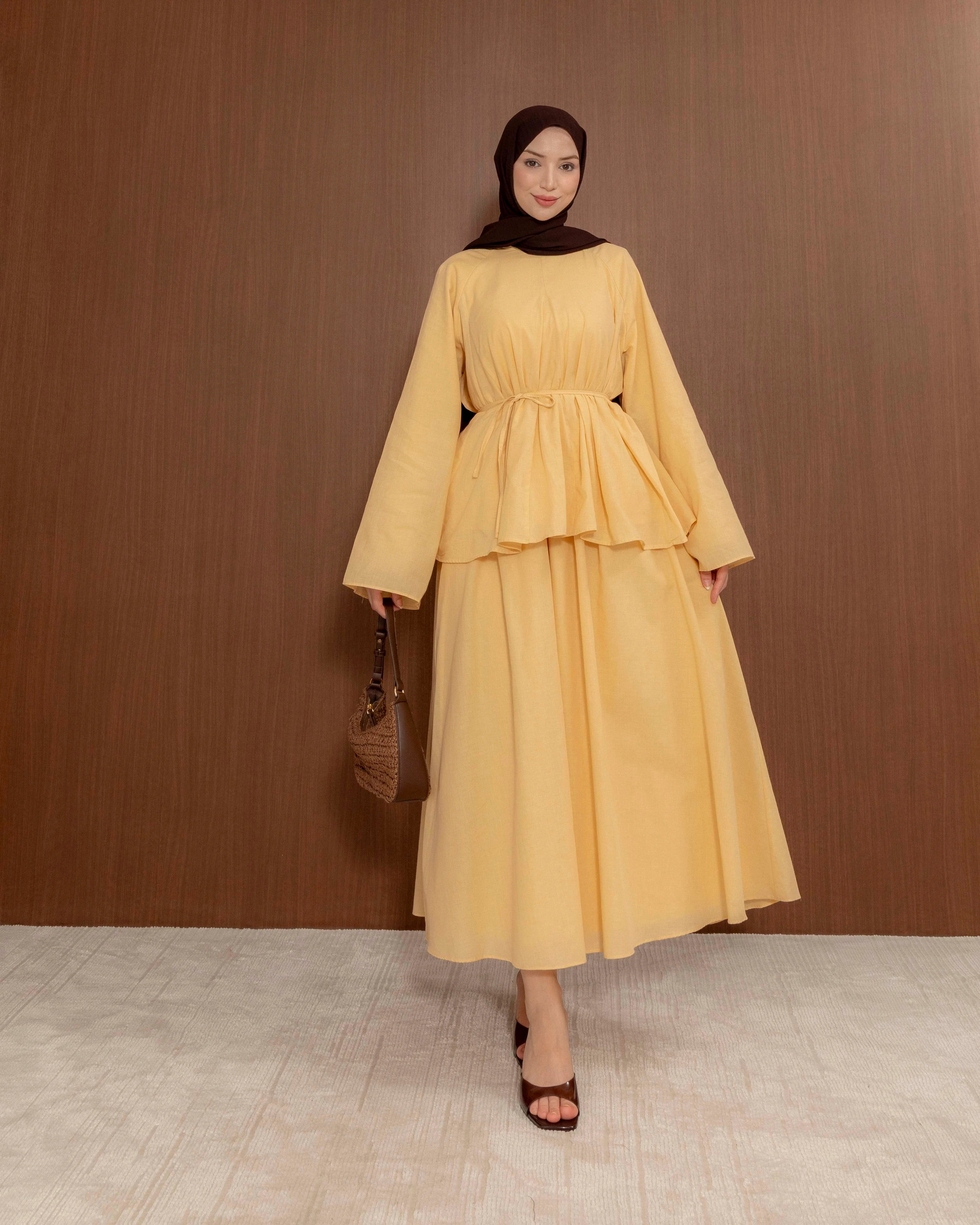 Modest cotton Top & Skirt Set with Tie Waist