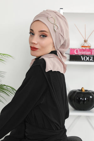 Pre-Styled Aerobin Turban with Elegant Metal Pin
