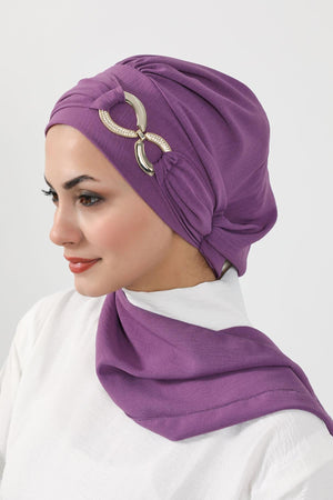 Pre-Styled Aerobin Turban with Elegant Metal Pin