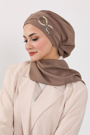 Pre-Styled Aerobin Turban with Elegant Metal Pin