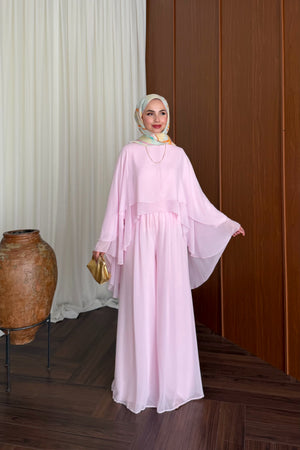 Chiffon Layered Top & Wide-Leg Pant Set — PEMBE