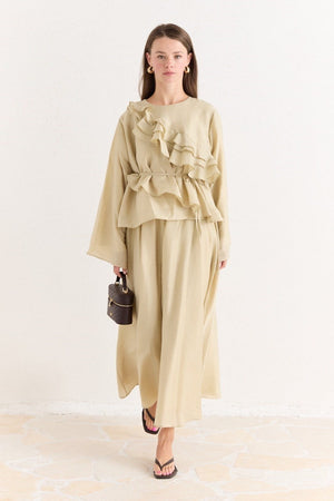 Ruffled Top & Midi Skirt Set - Modest, Relaxed Fit — Çağla