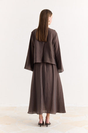 Ruffled Top & Midi Skirt Set - Modest, Relaxed Fit — Kahve