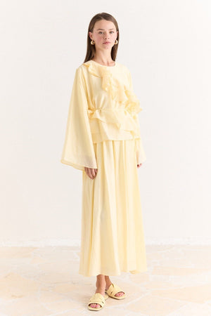 Ruffled Top & Midi Skirt Set - Modest, Relaxed Fit — Sarı