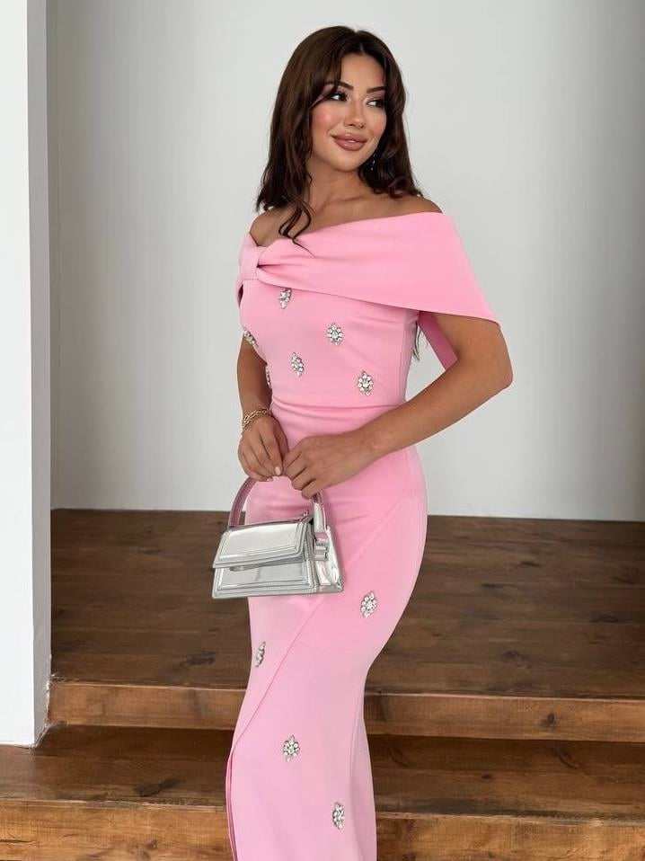 Stone Embellished Evening Dress