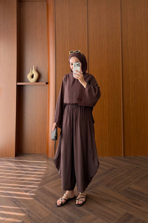 Relaxed Harem Pant Set with Wide Sleeves — KAHVE