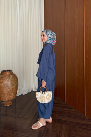 Relaxed Harem Pant Set with Wide Sleeves — LACİVERT