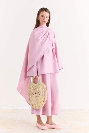 Organic Linen Shirt with Draped Shoulder Shawl — Pembe