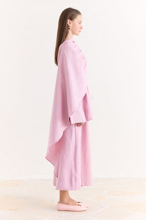 Organic Linen Shirt with Draped Shoulder Shawl — Pembe
