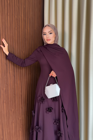 Elegant Long Sleeve Evening Dress with Detachable Roses — Murdum