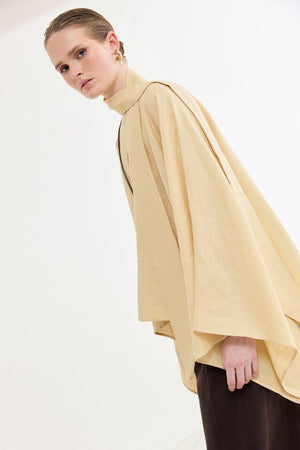 Relaxed Fit Linen Poncho Blouse with Wide Sleeves — Sarı