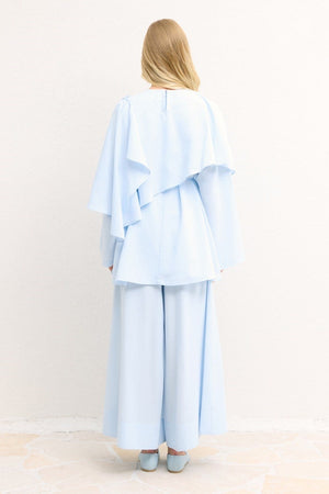 Relaxed Two-Piece Set: Cape Tunic & Wide Trousers — Mavi