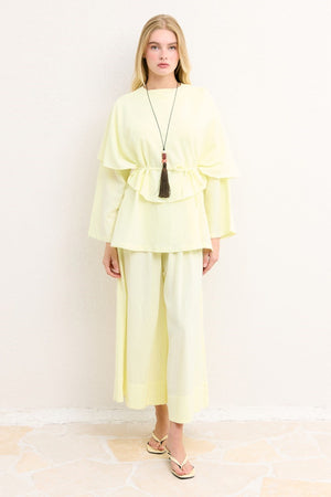 Relaxed Two-Piece Set: Cape Tunic & Wide Trousers — Sarı