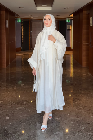Modest Flowing Abaya Set with Subtle Embellishments — Ekru