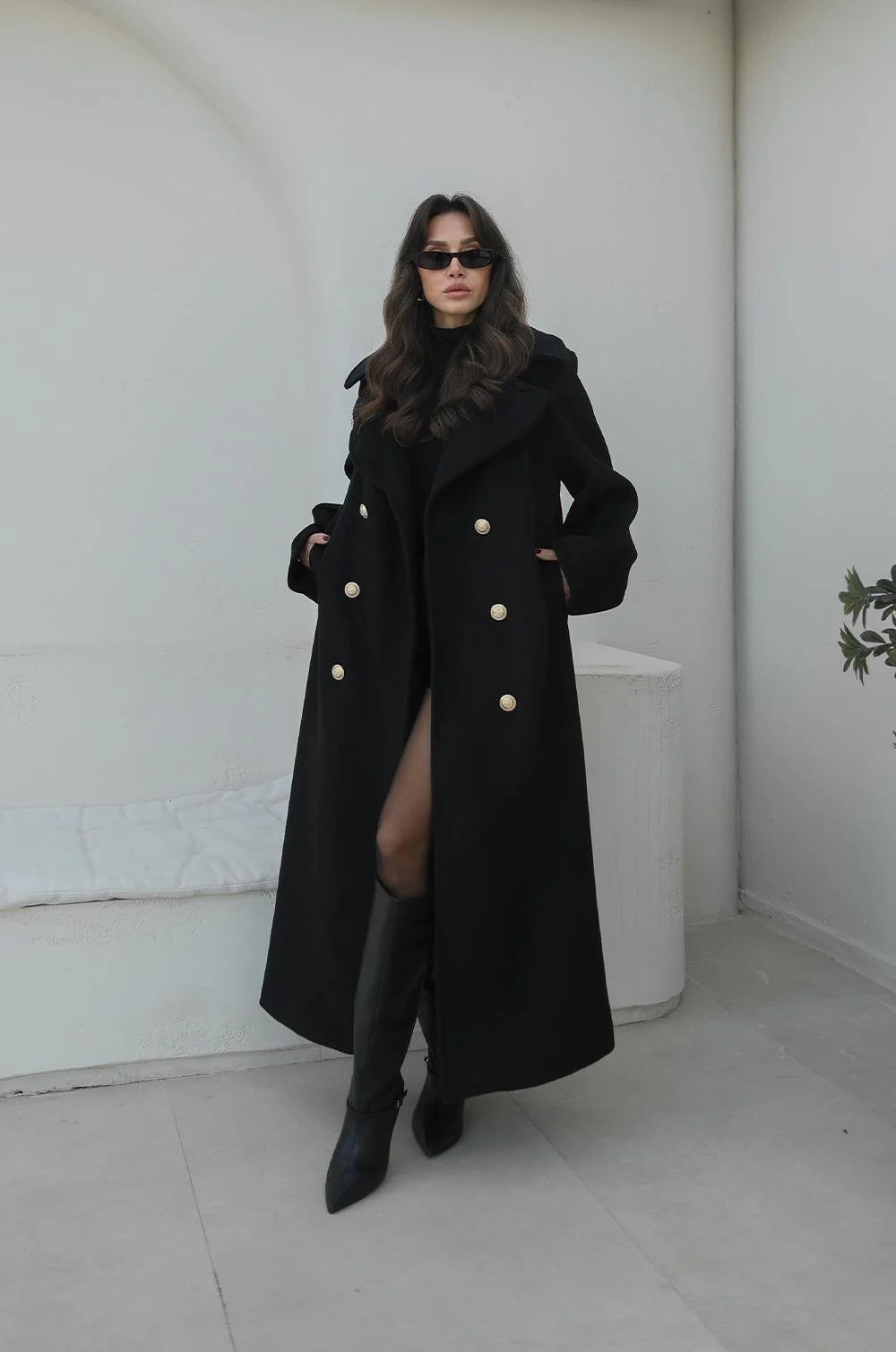 Luxury Gold Button Wool Coat JK020