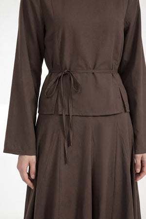 Modest Two-Piece Set with Tunic Top & Maxi Skirt — Kahve