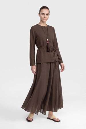 Modest Two-Piece Set with Tunic Top & Maxi Skirt — Kahve