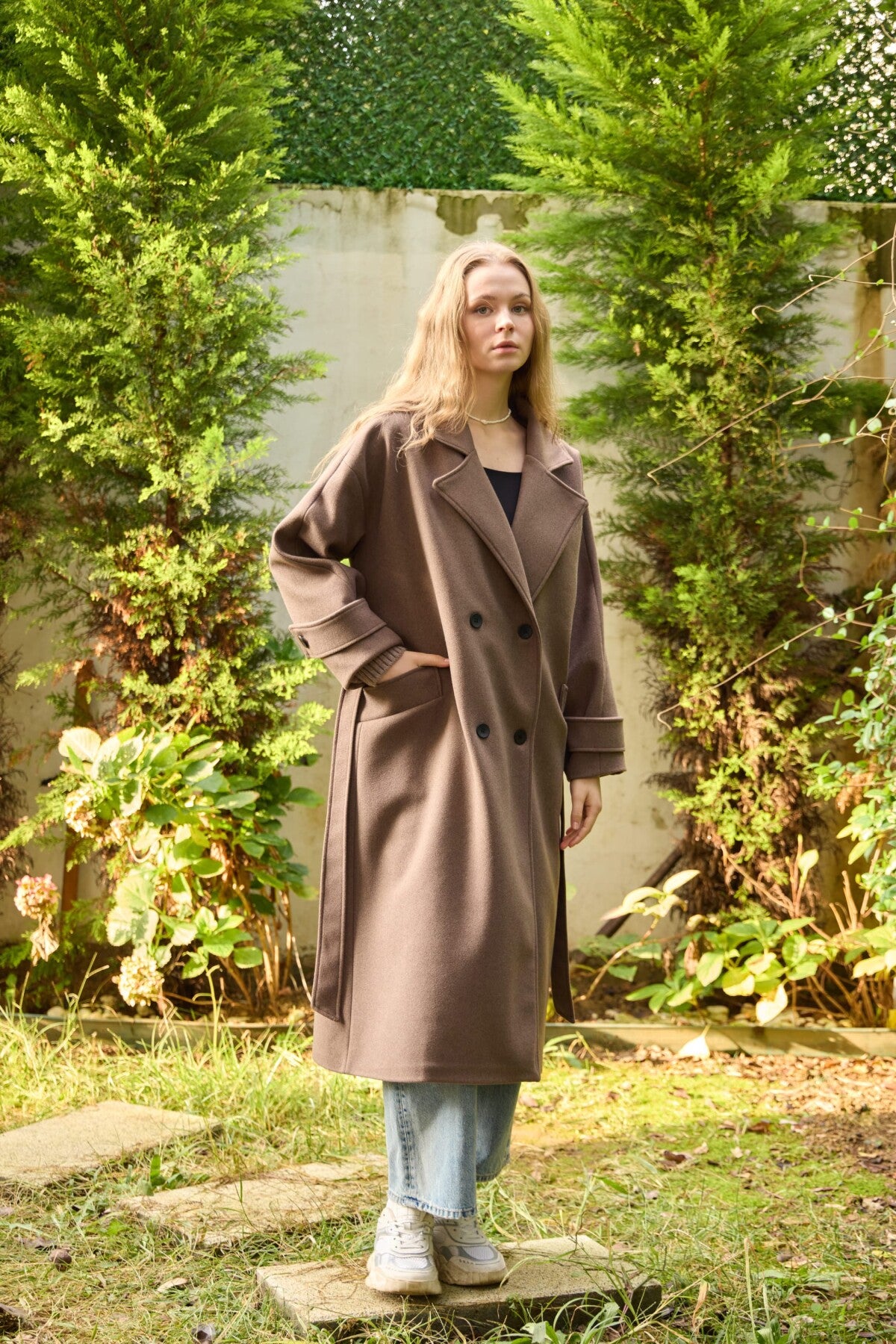 Premium Cashmere Coat with Knit Sleeves JK014