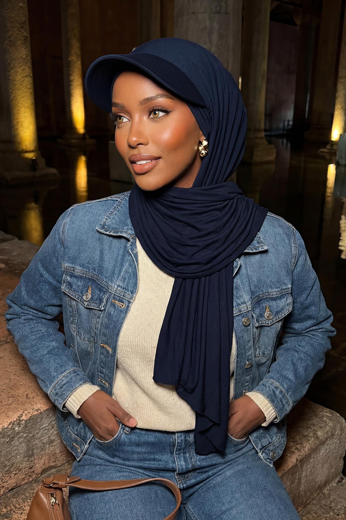 Jersey Visor Hooded Shawl (Jersey Scarf with Built-in Visor)