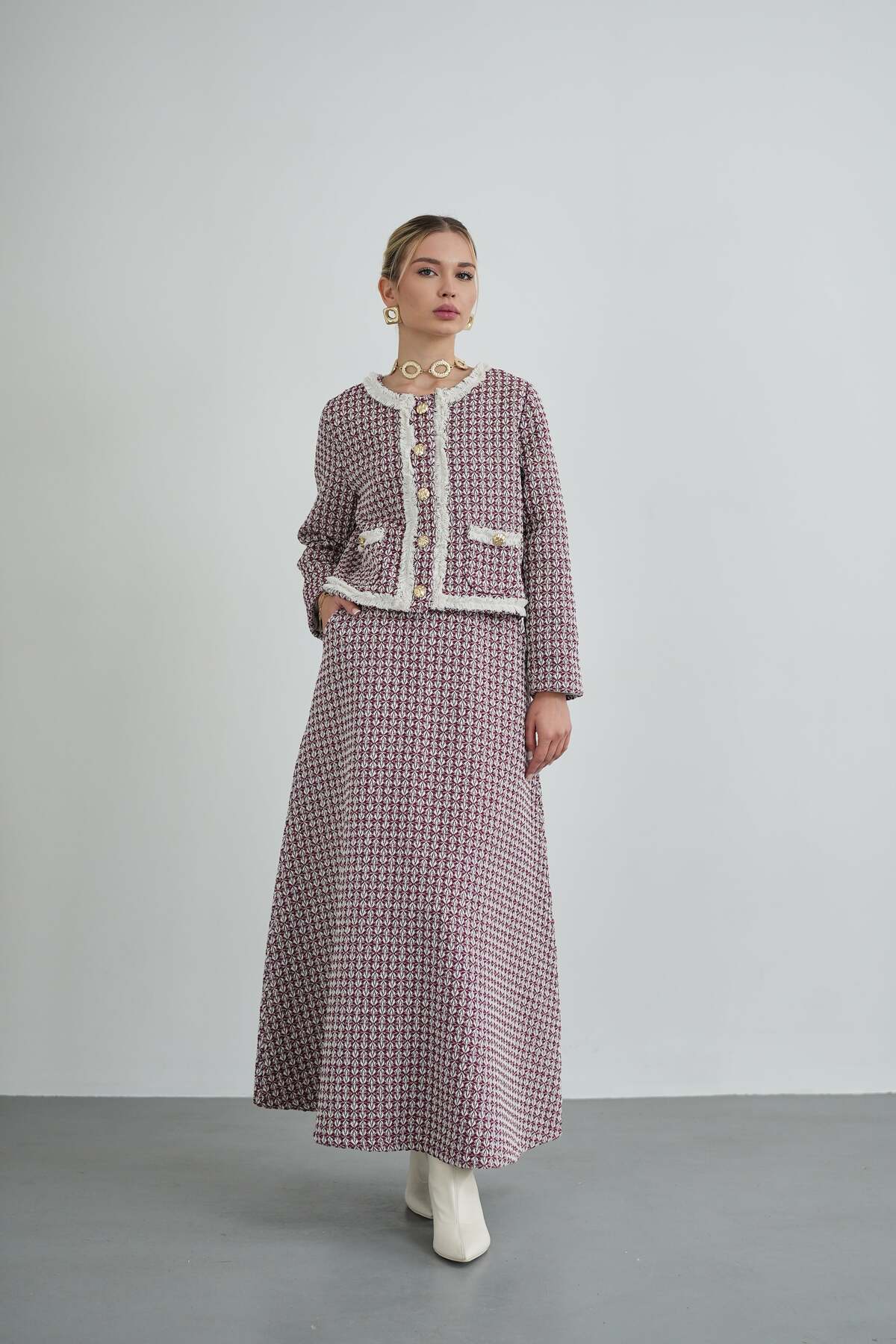 Lined Tweed Jacket & Skirt Modest Suit