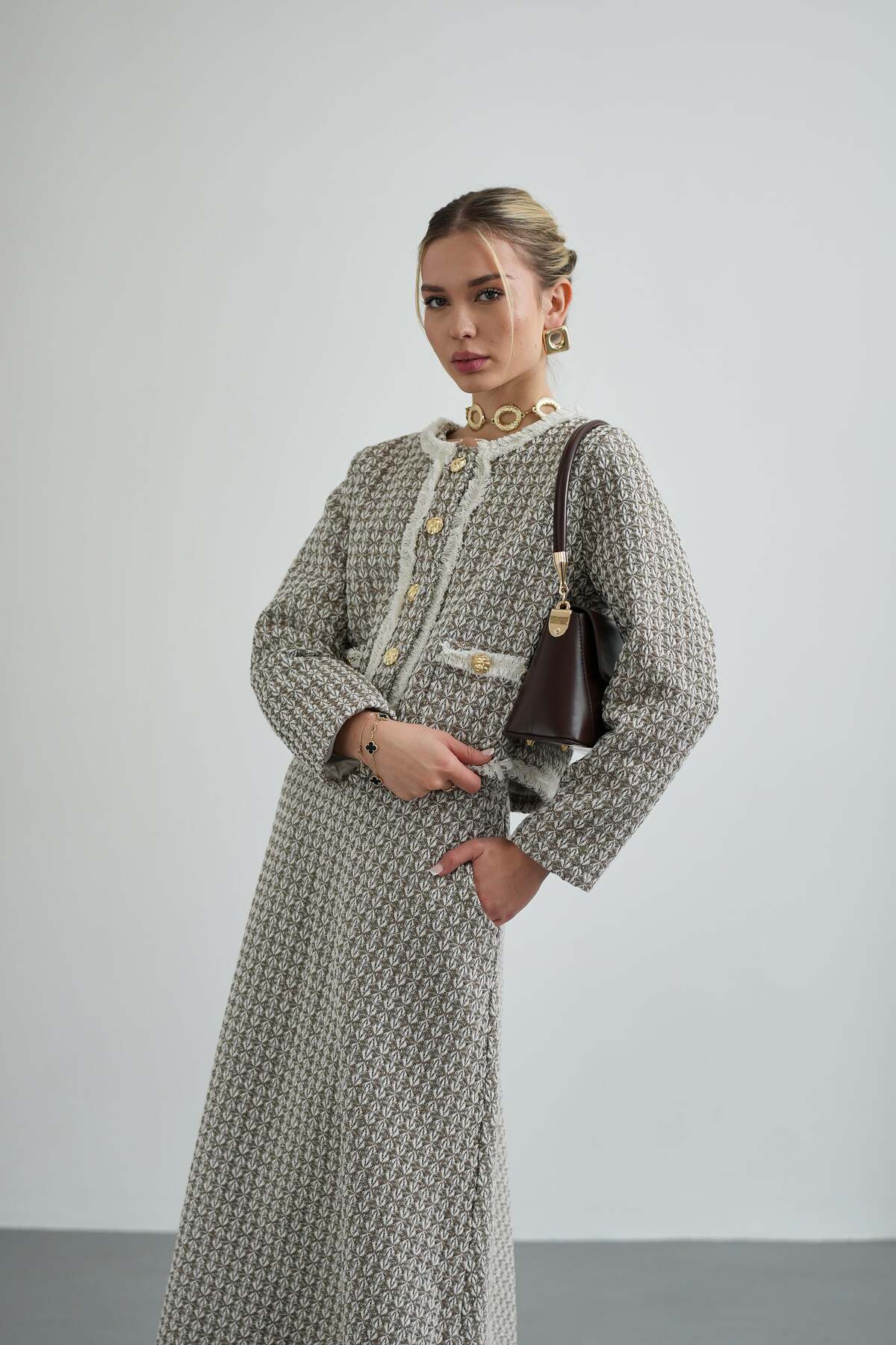 Lined Tweed Jacket & Skirt Modest Suit