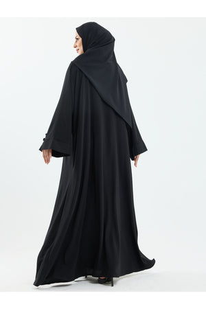 Modest Full-Zip Abaya with Matching Shayla and Button Cuffs — Siyah