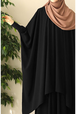 Modest Relaxed Fit Long Tunic & Skirt Set with Batwing Sleeves — Siyah
