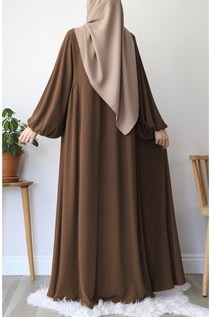 Relaxed Fit Long Modest Dress with Pockets — Kahverengi