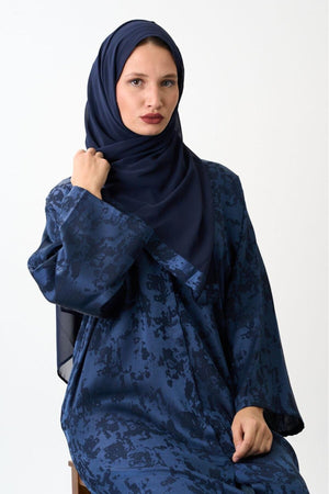 Long Patterned Abaya with Belt and Snap Closure
