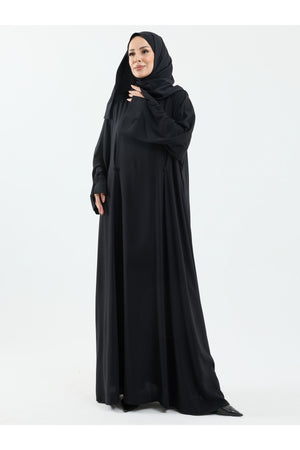 Modest Full-Zip Abaya with Matching Shayla and Button Cuffs — Siyah