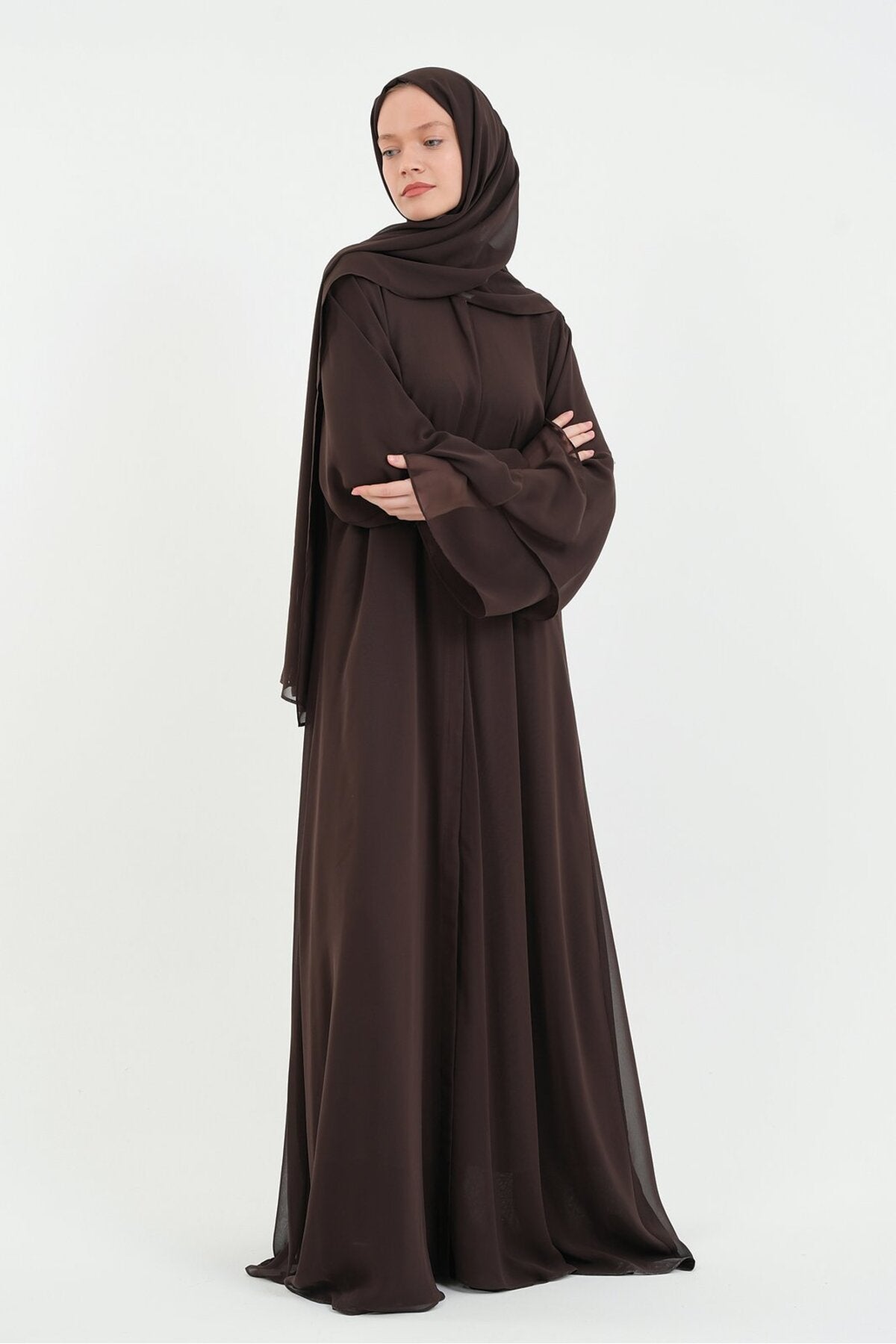Long Lightweight Abaya and Matching Shawl Set with Snap Closure — aci-kahve