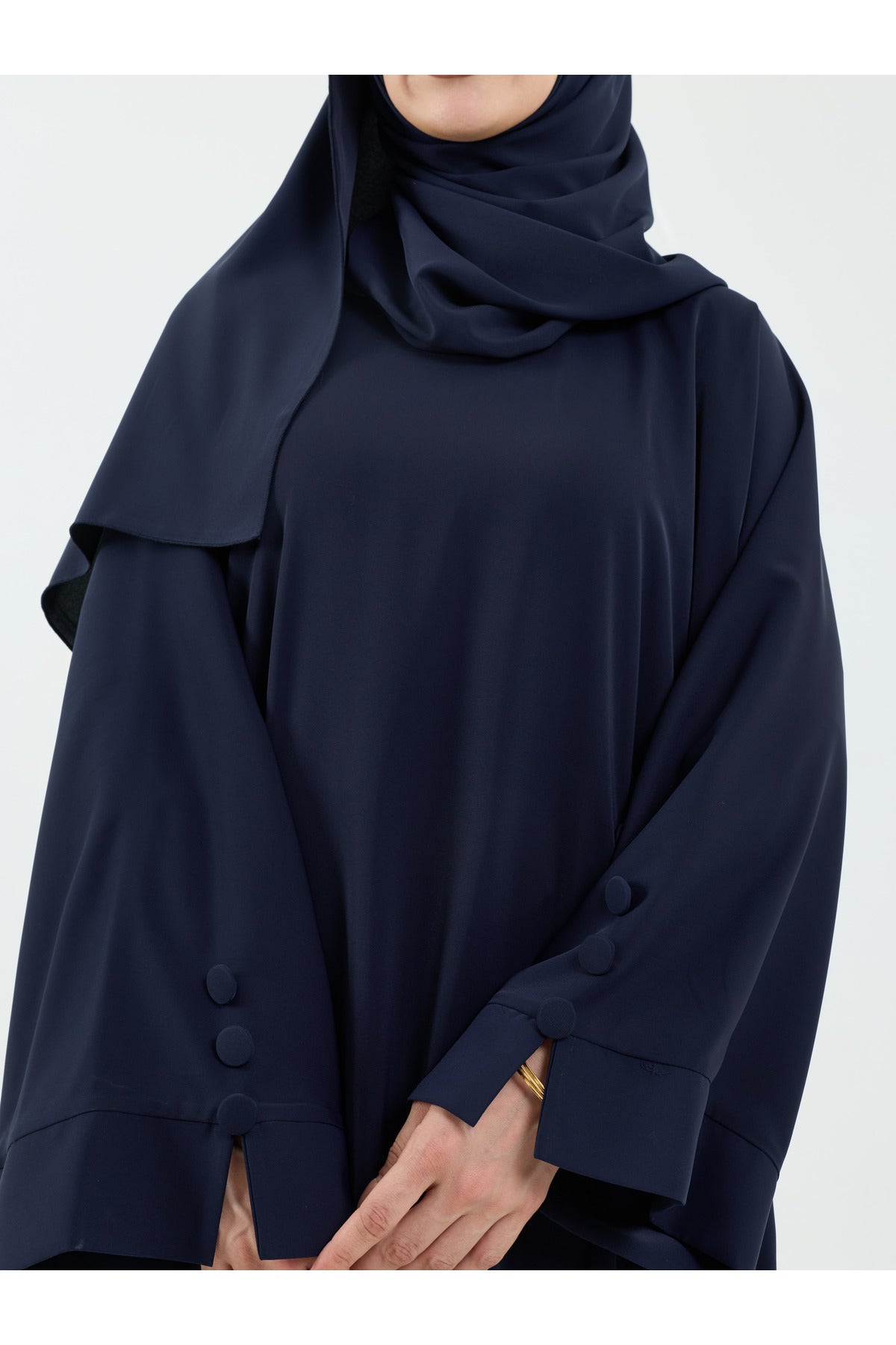Modest Full-Zip Abaya with Matching Shayla and Button Cuffs — Lacivert