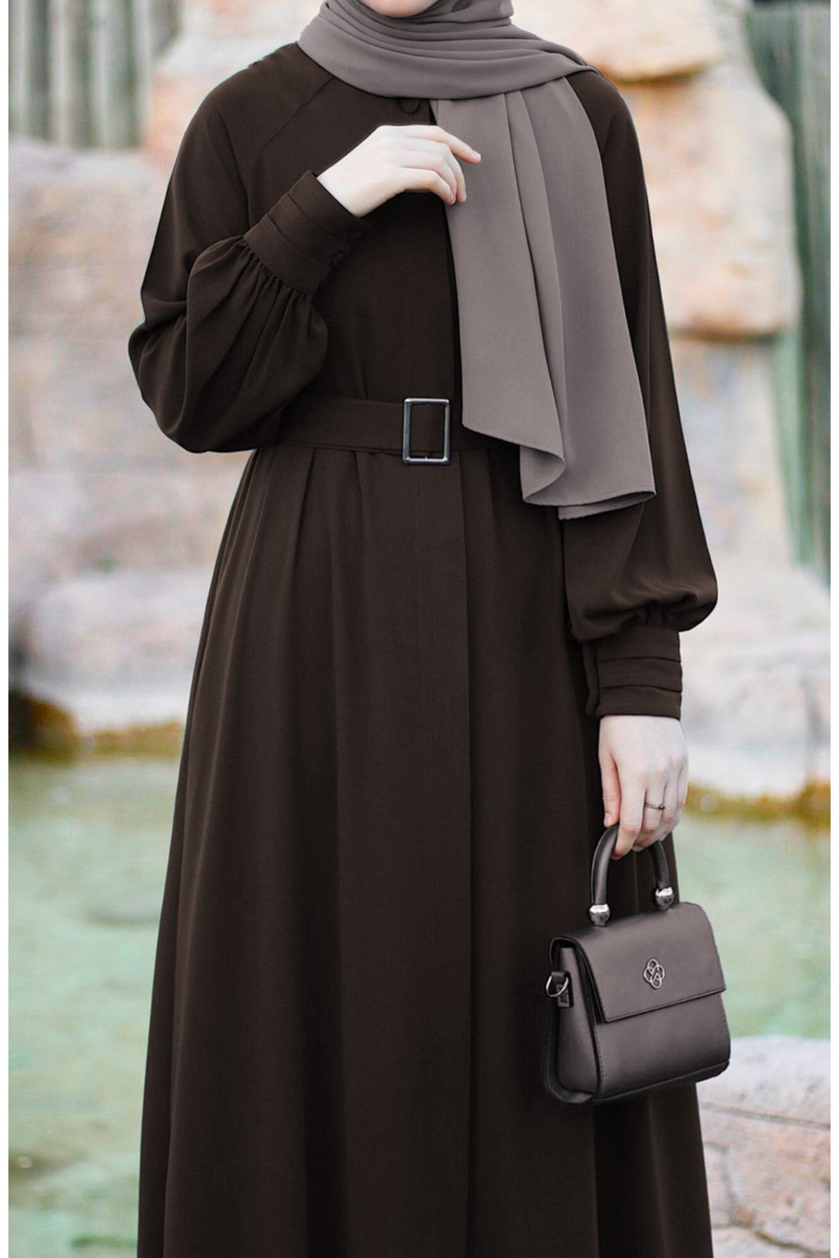 Relaxed Fit Long Crepe Ferace Dress with Adjustable Belt — Çok Renkli