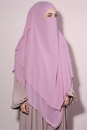 Long Layered Chiffon Khimar with Tie-Back Niqab — pudra-pembesi
