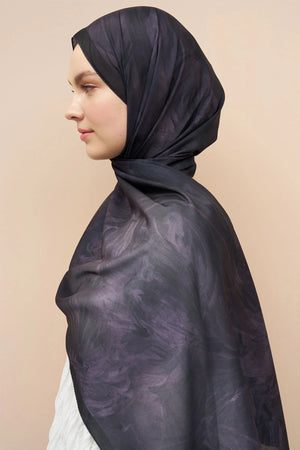 Flowing Peony Pattern Italian Silk Shawl — Siyah