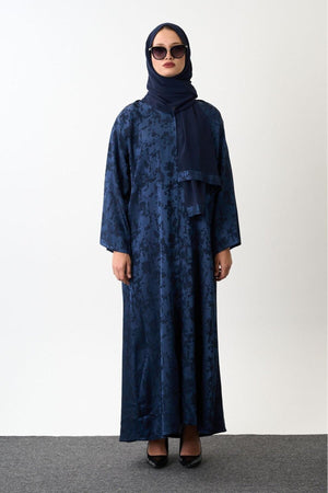 Long Patterned Abaya with Belt and Snap Closure
