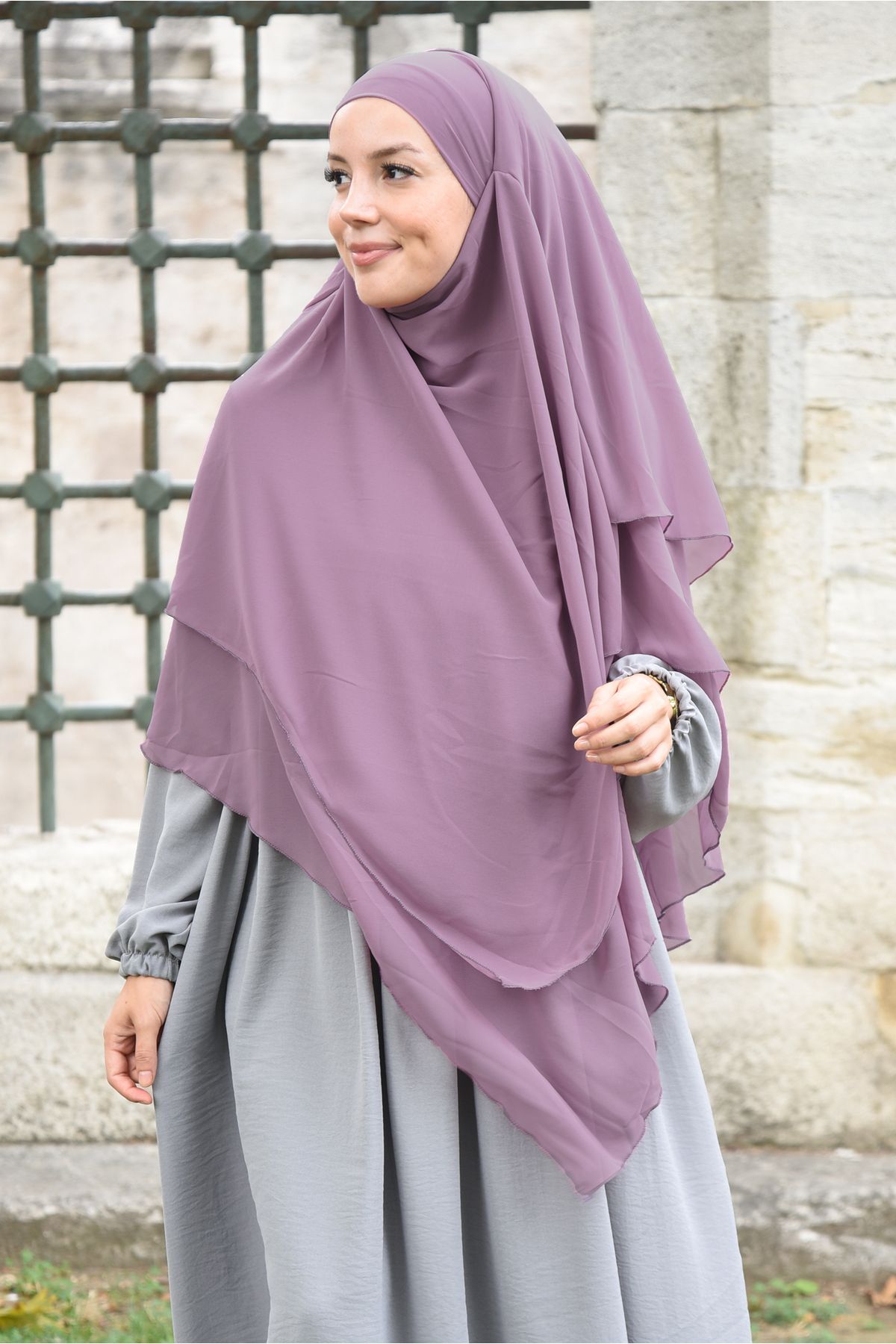 Long Layered Chiffon Khimar with Tie-Back Niqab — gul-kurusu