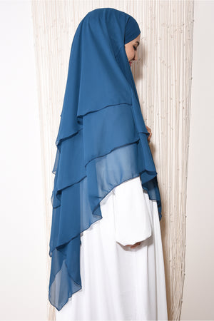 Long Layered Chiffon Khimar with Tie-Back Niqab — Mavi