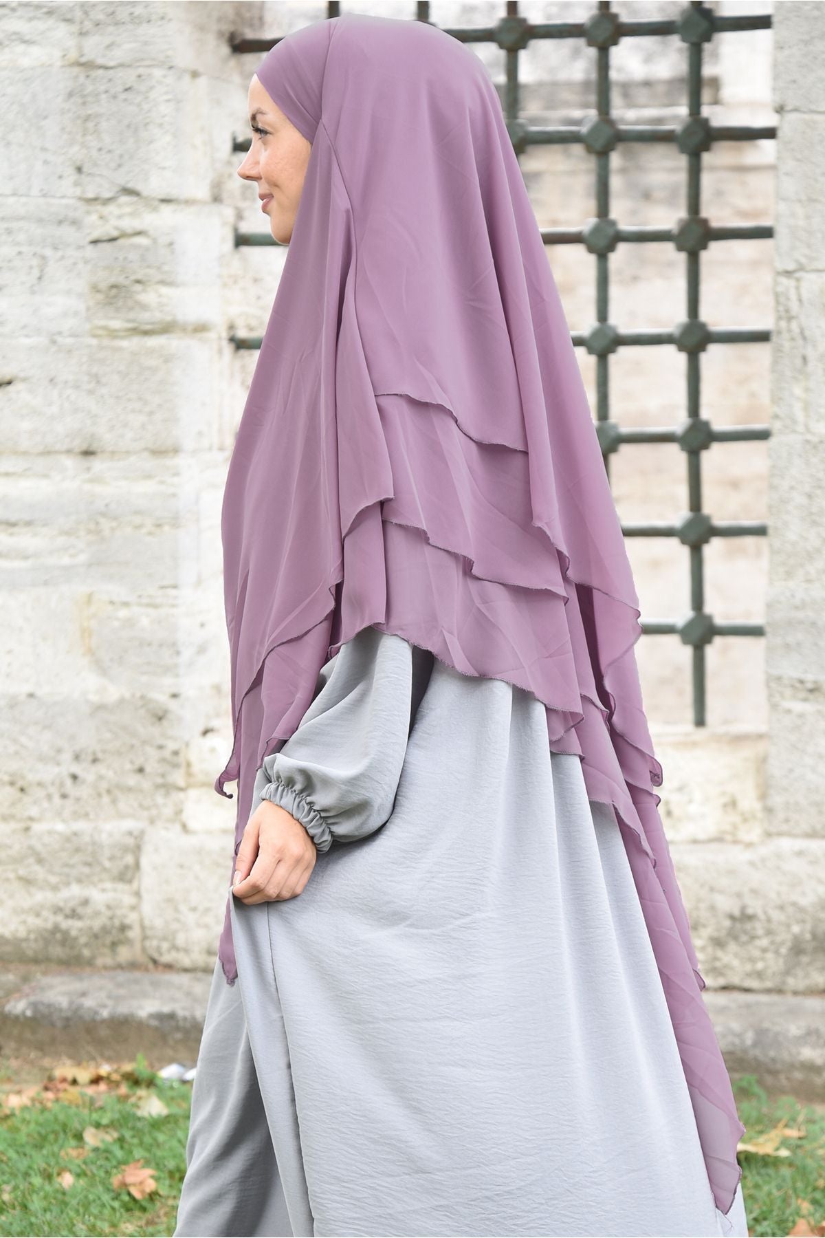 Long Layered Chiffon Khimar with Tie-Back Niqab — gul-kurusu