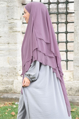 Long Layered Chiffon Khimar with Tie-Back Niqab — gul-kurusu