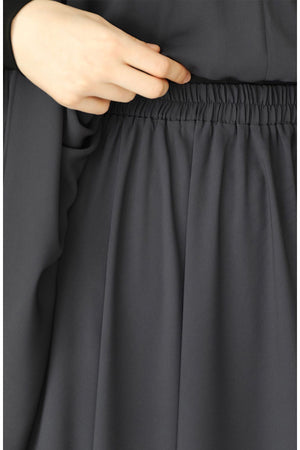 Modest Relaxed Fit Long Tunic & Skirt Set with Batwing Sleeves — Gri